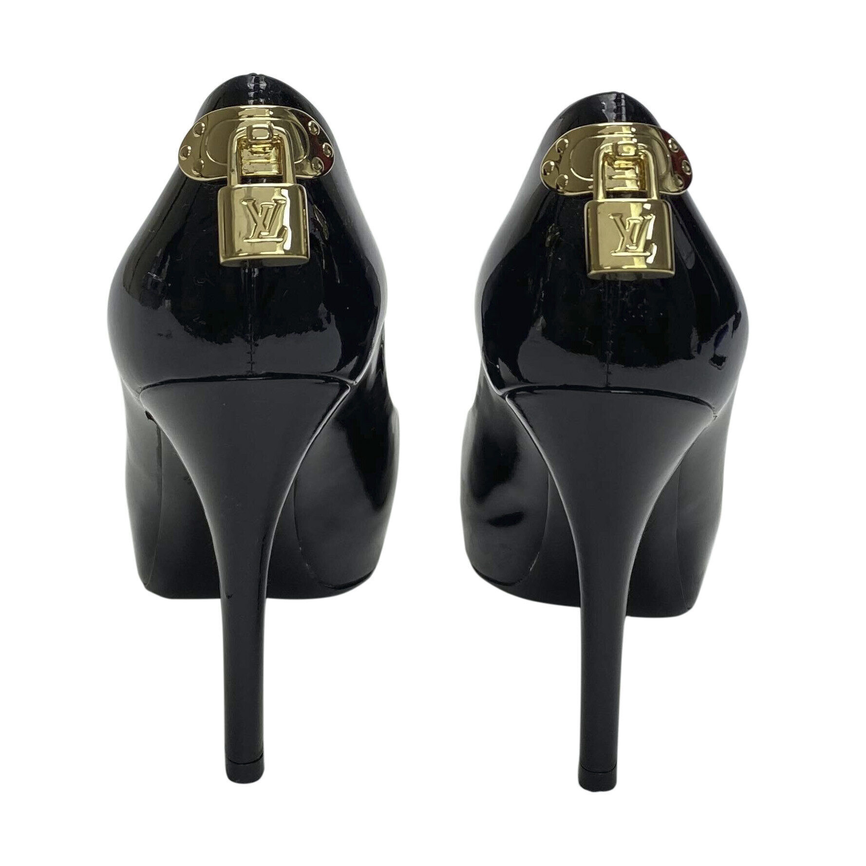 Peep Toe Louis Vuitton Cadeado Verniz Preto