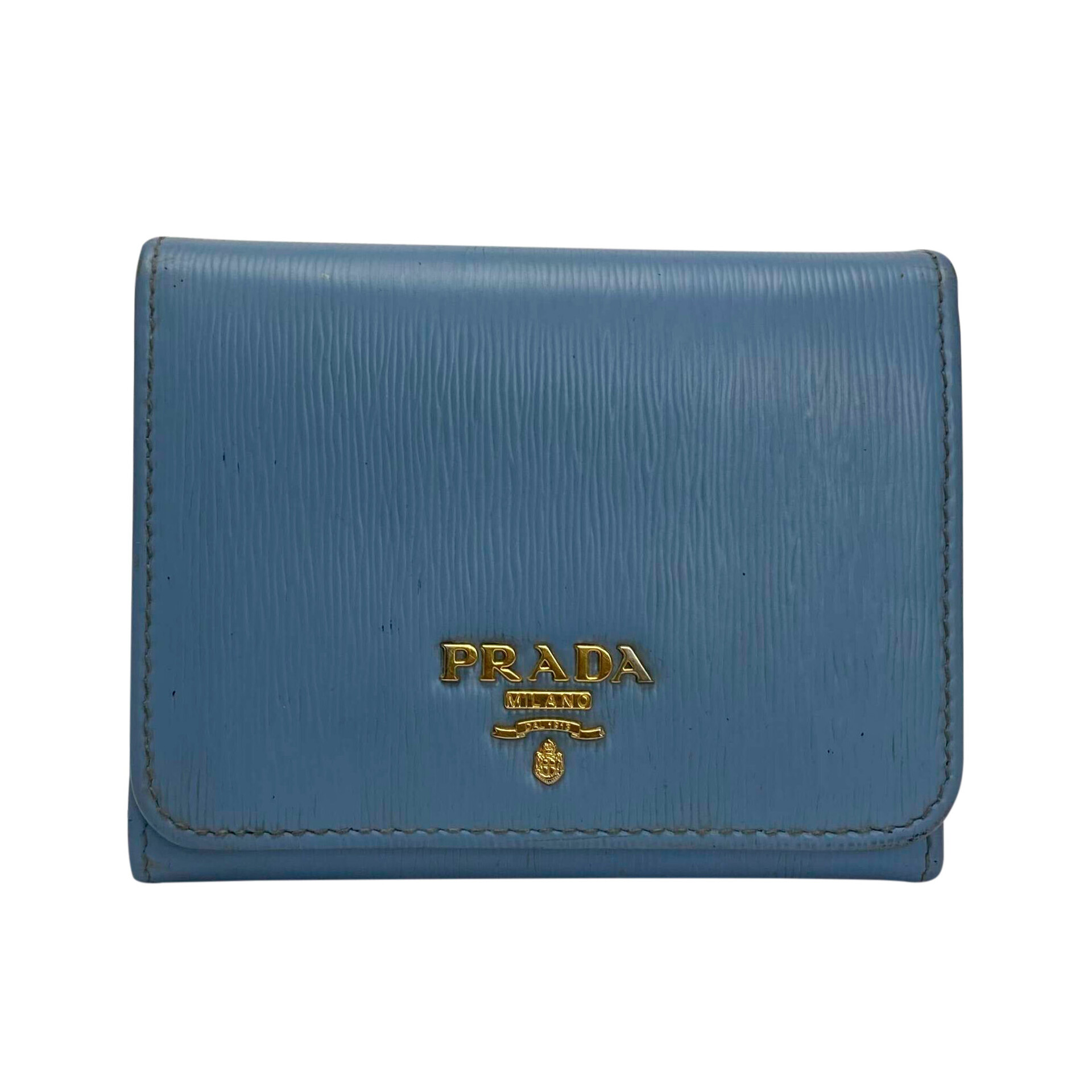 Carteira Prada Couro Saffiano Azul