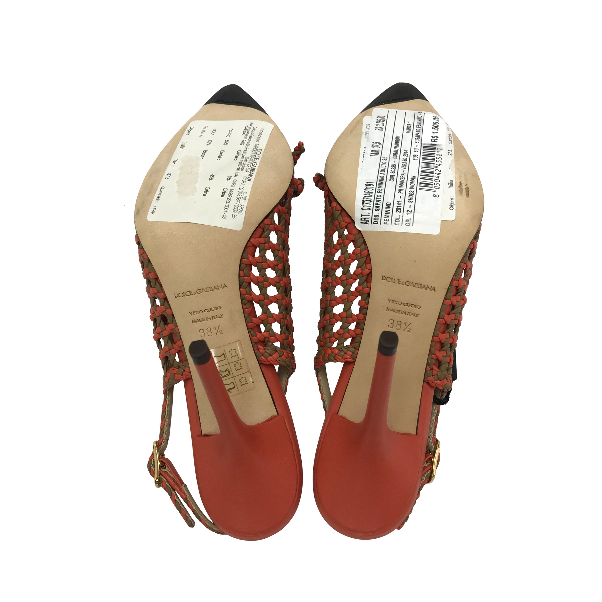 Scarpin Dolce & Gabbana Trançado Coral e Caramelo