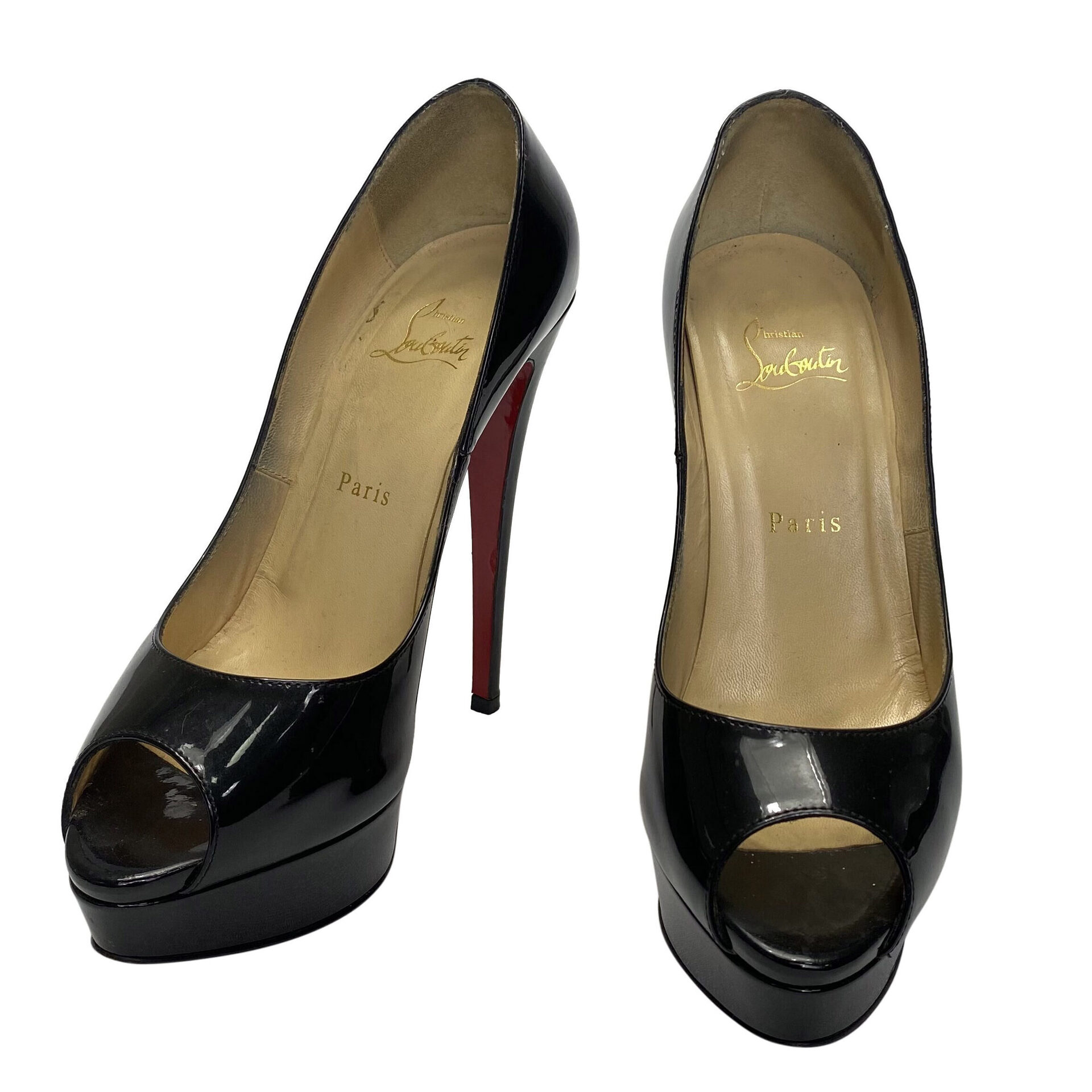 Peep Toe Christian Louboutin Verniz Preto