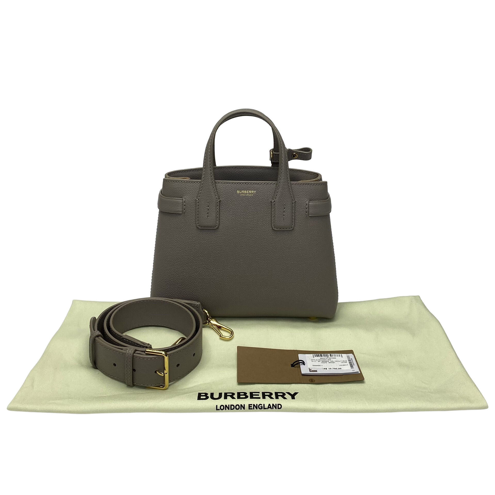 Bolsa Burberry Banner Couro Cinza Pequena