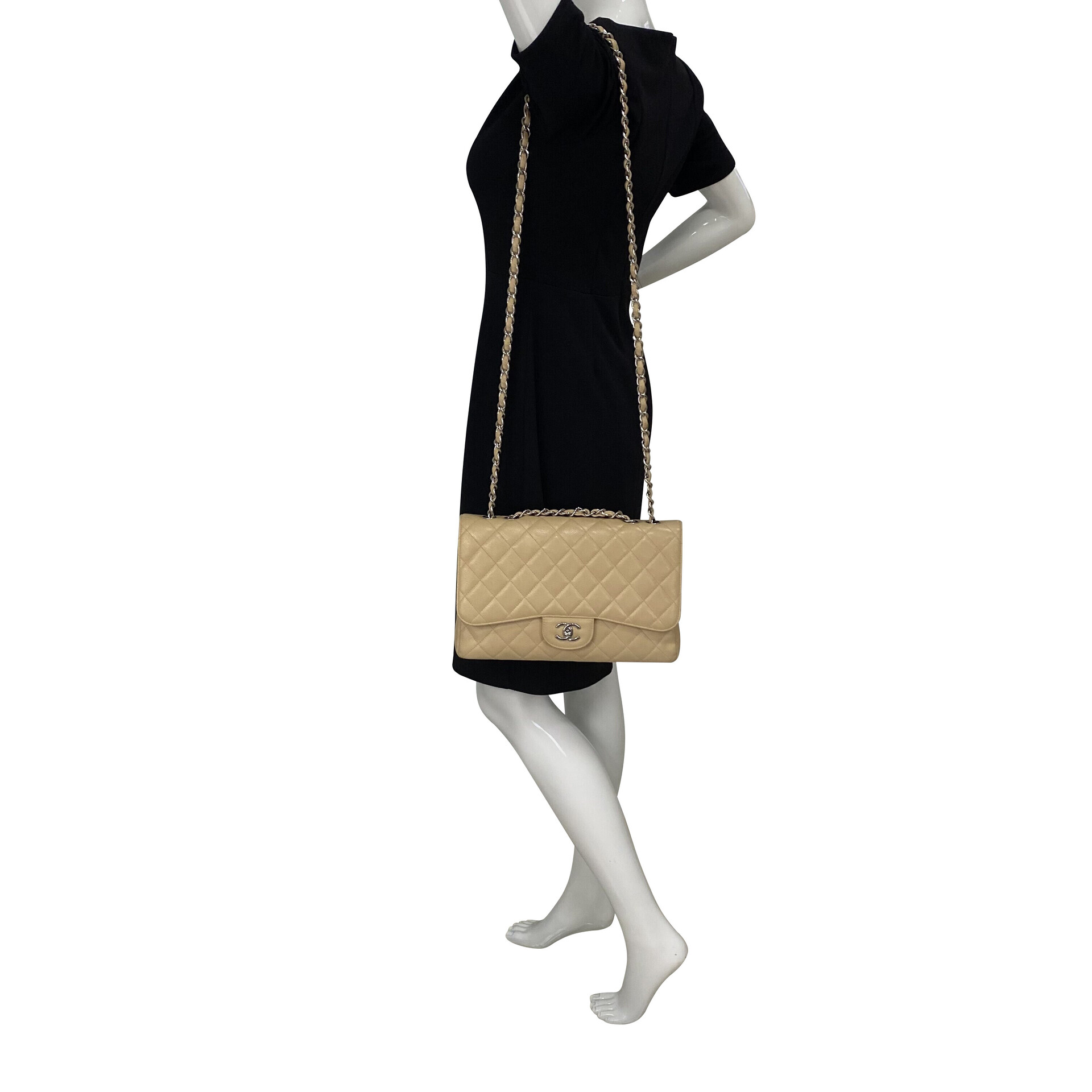 Bolsa Chanel Single Flap Jumbo Bege