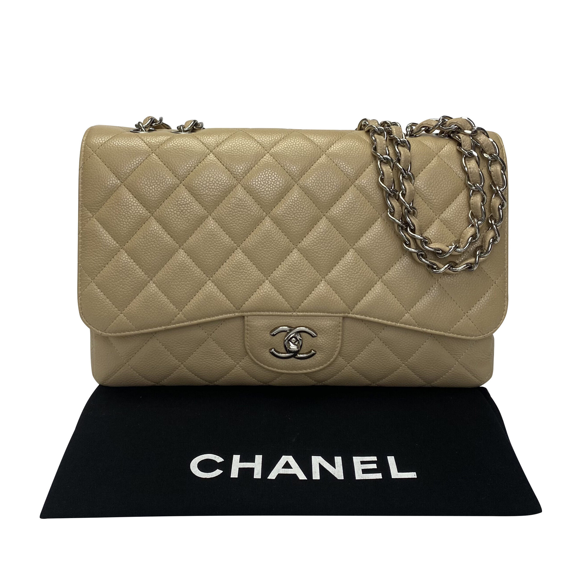 Bolsa Chanel Single Flap Jumbo Bege