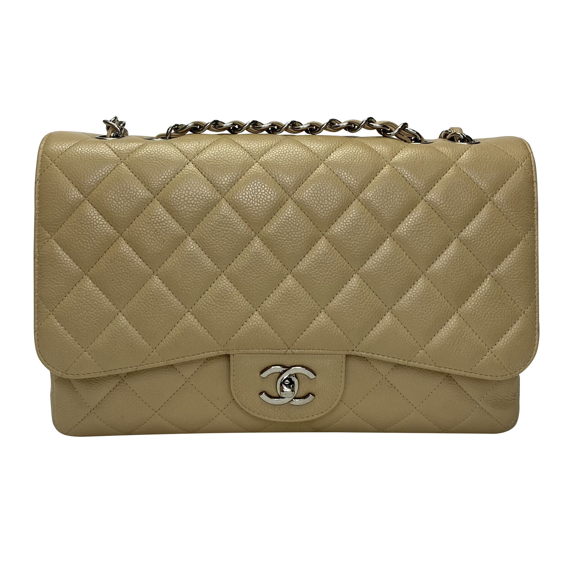 Bolsa Chanel Single Flap Jumbo Bege