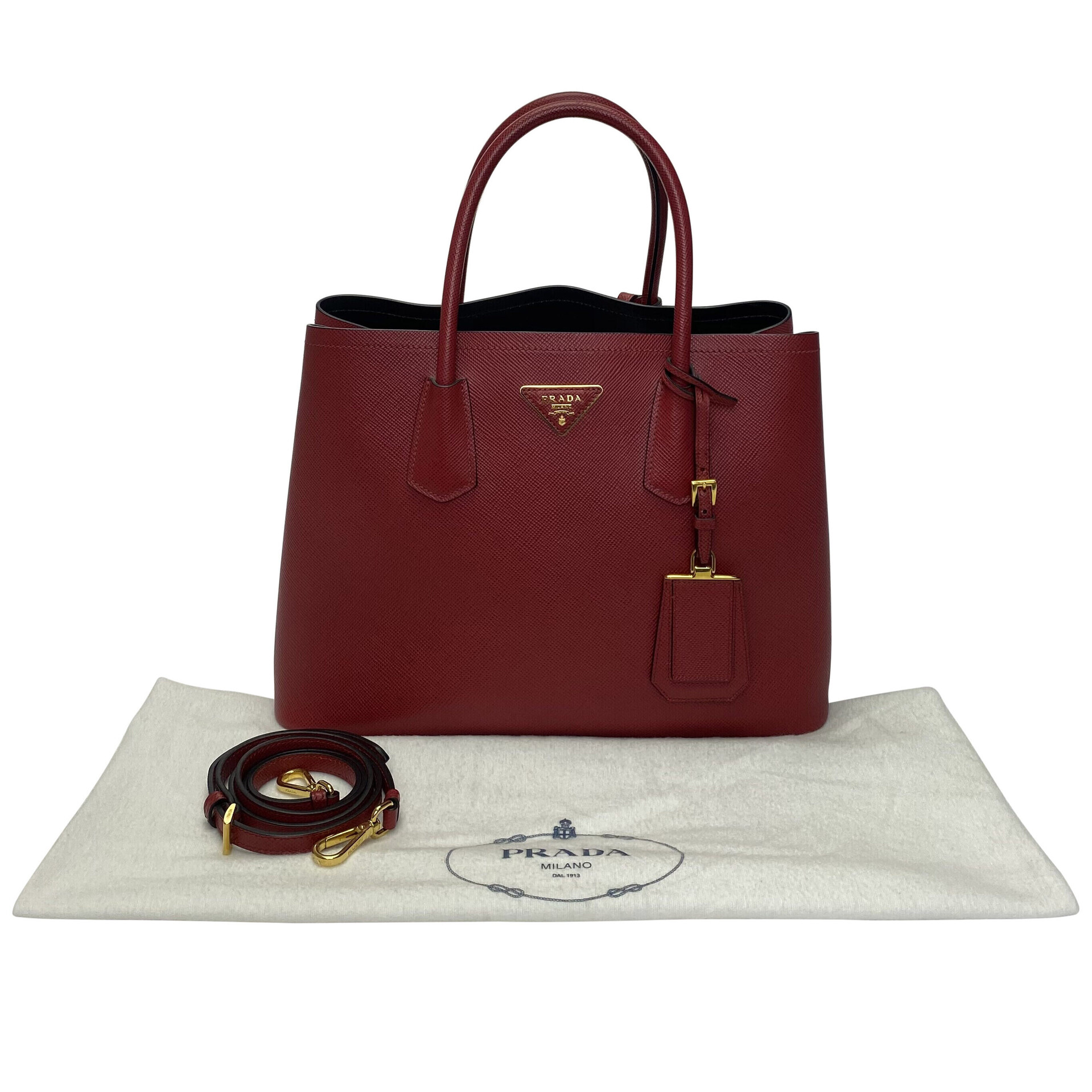 Bolsa Prada Double Couro Saffiano Vermelha