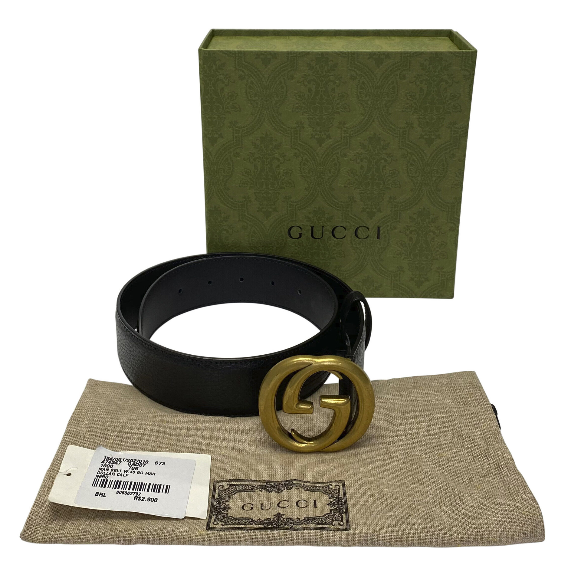 Cinto Gucci GG Couro Preto