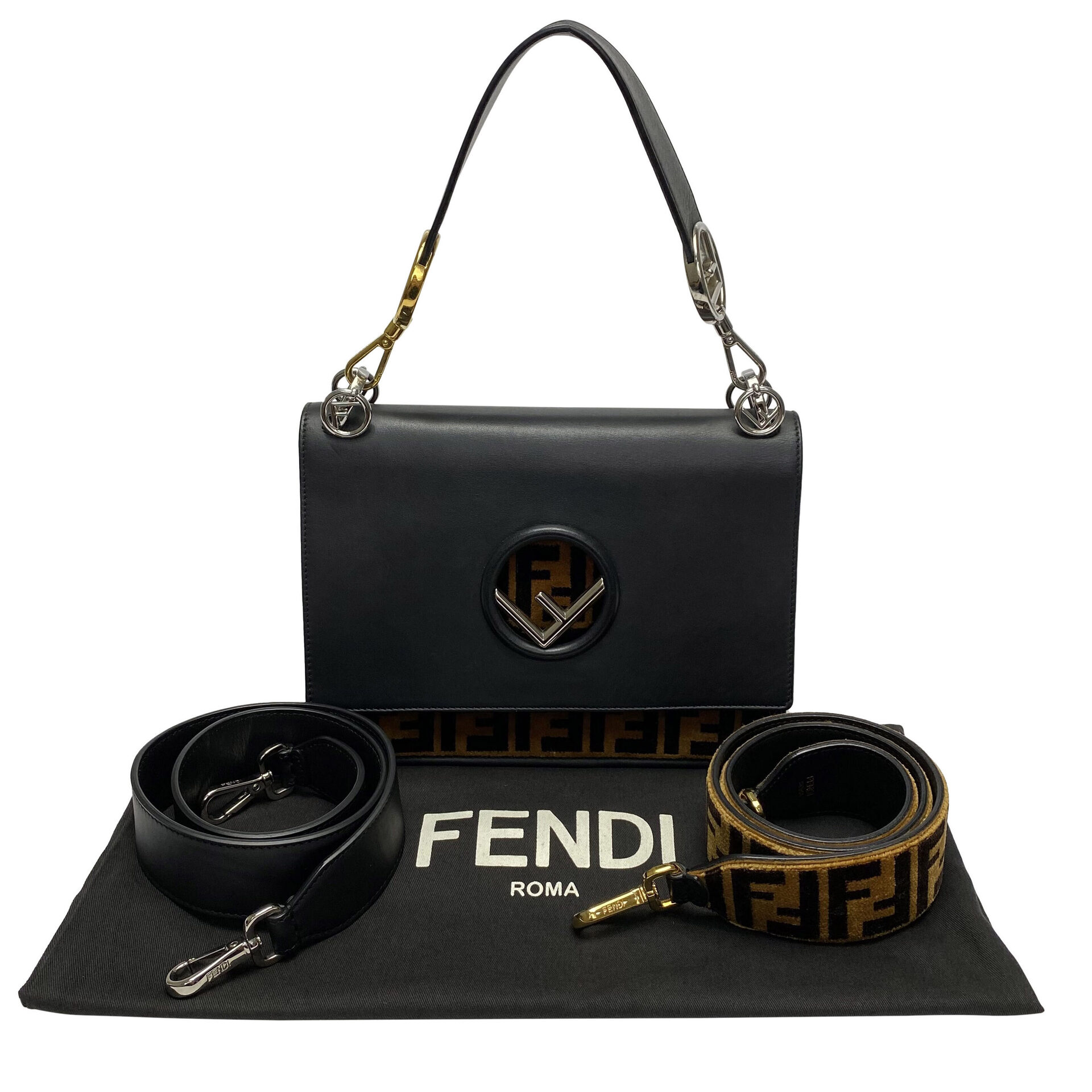 Bolsa Fendi Kan I F Preta com Veludo