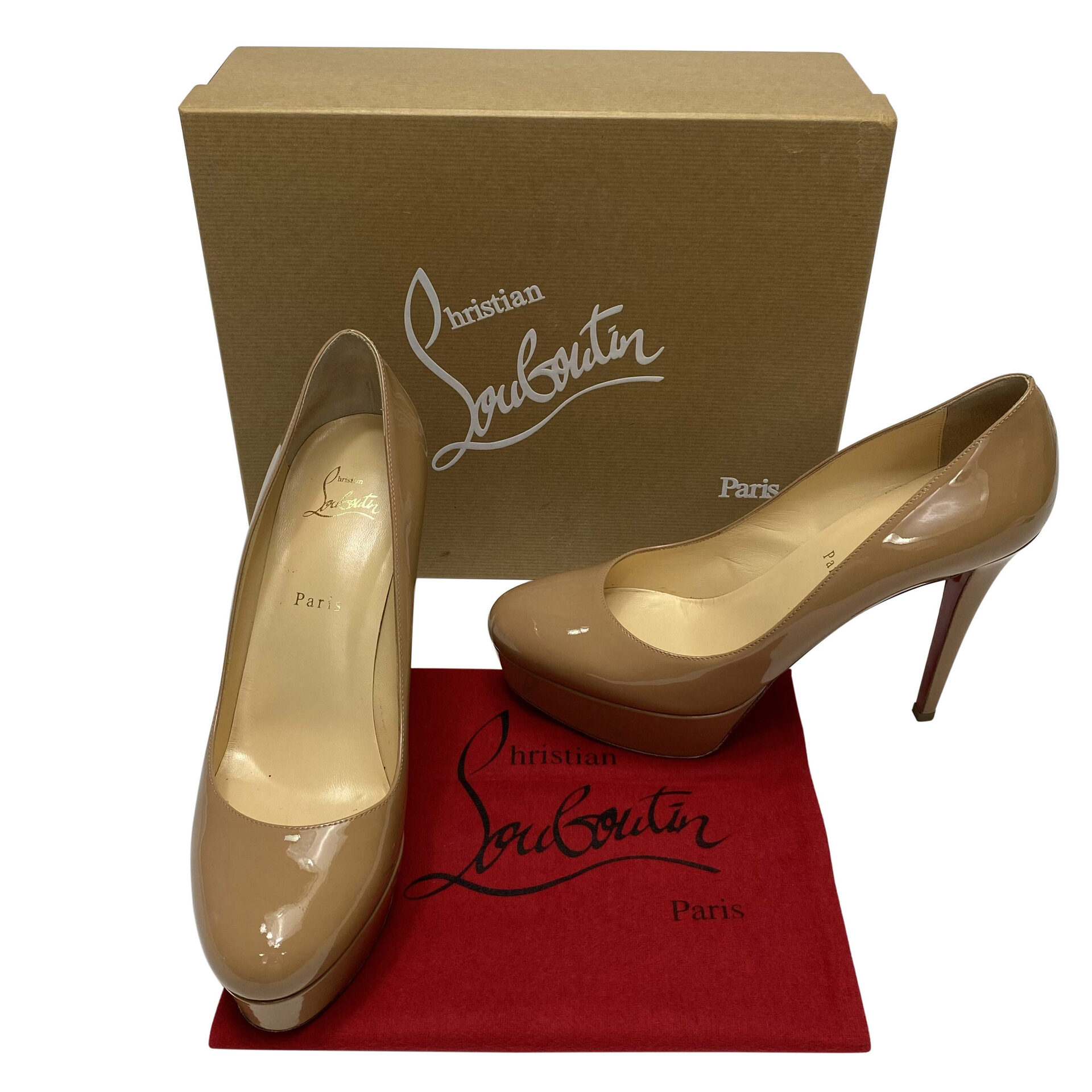 Scarpin Christian Louboutin Bianca 120 Verniz Bege