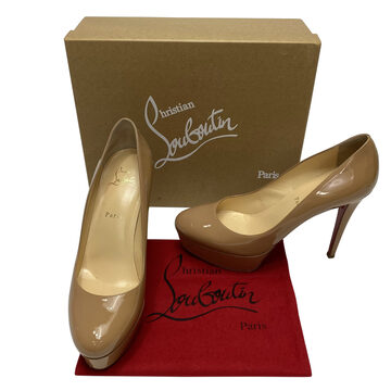 Scarpin Christian Louboutin Bianca 120 Verniz Bege