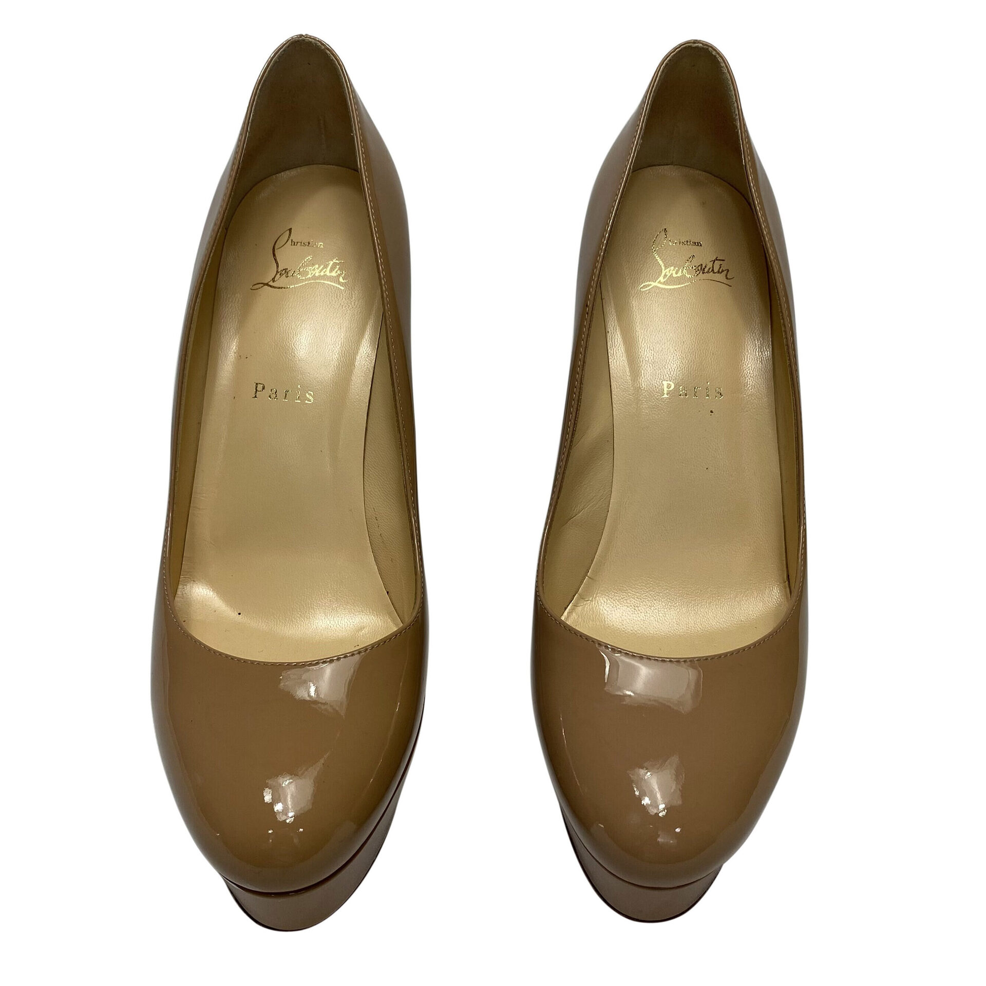 Scarpin Christian Louboutin Bianca 120 Verniz Bege