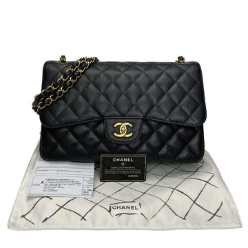 Bolsa Chanel Double Flap Jumbo Couro Caviar Preto
