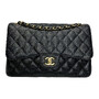 Bolsa Chanel Double Flap Jumbo Couro Caviar Preto