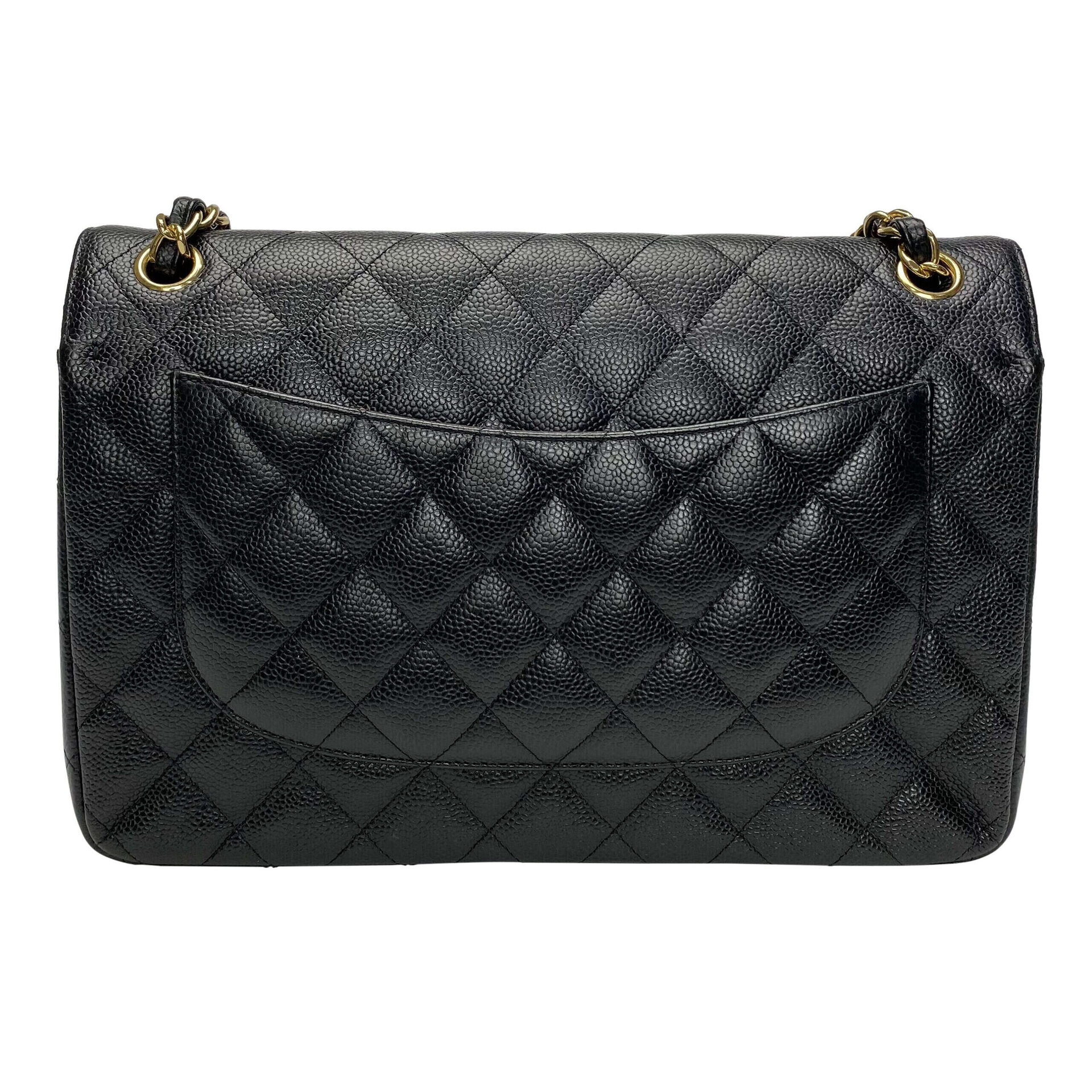 Bolsa Chanel Double Flap Jumbo Couro Caviar Preto