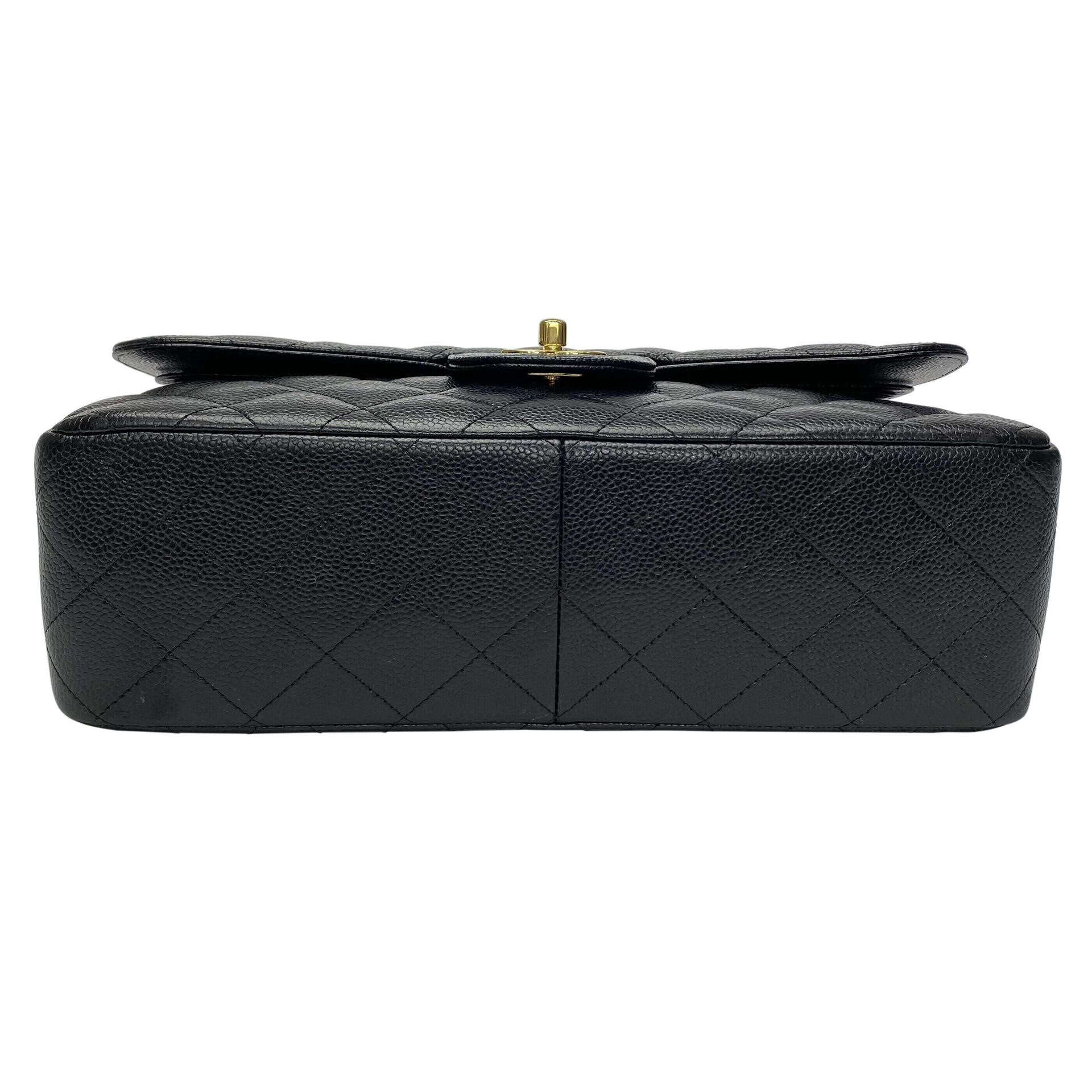 Bolsa Chanel Double Flap Jumbo Couro Caviar Preto