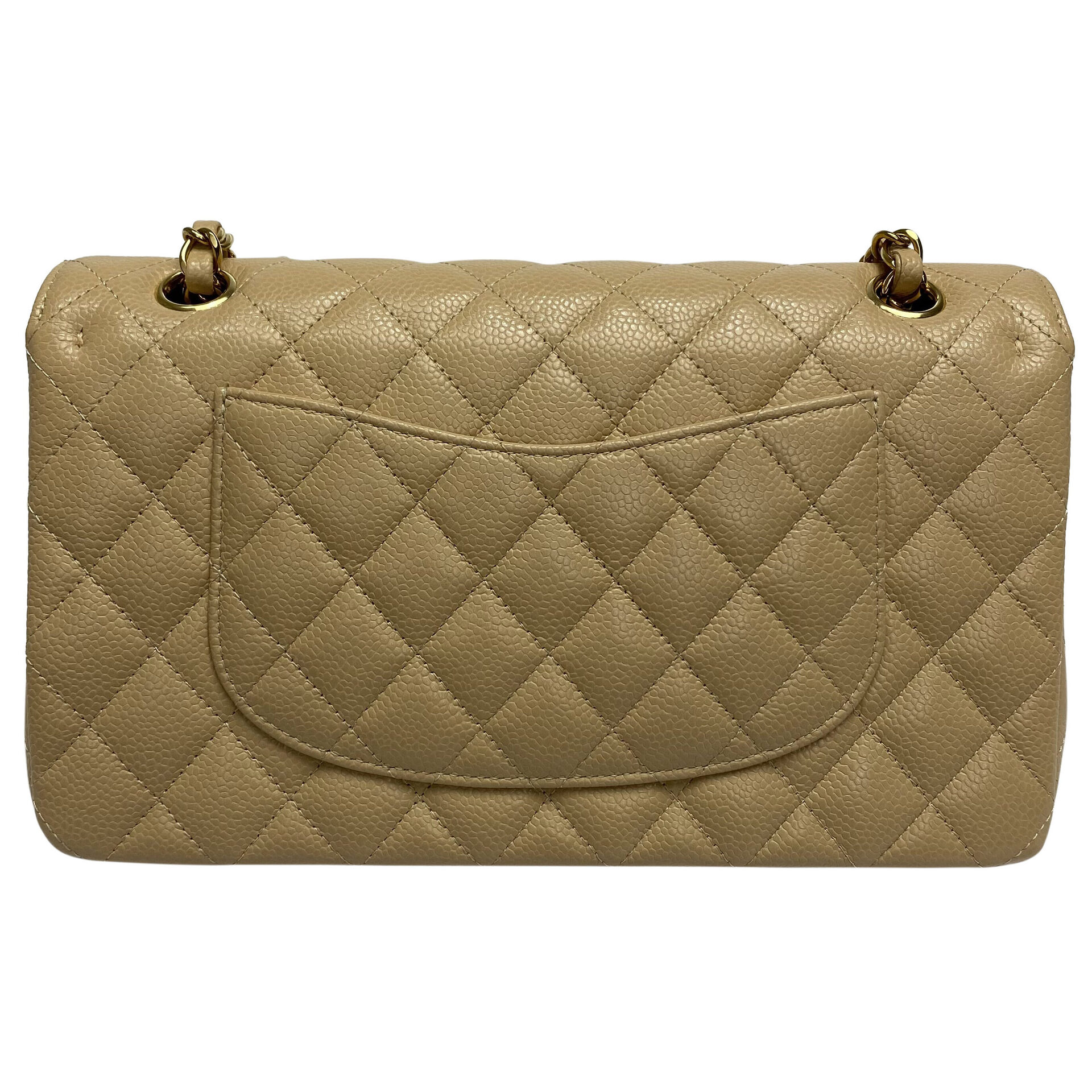 Bolsa Chanel Double Flap Couro Caviar Bege