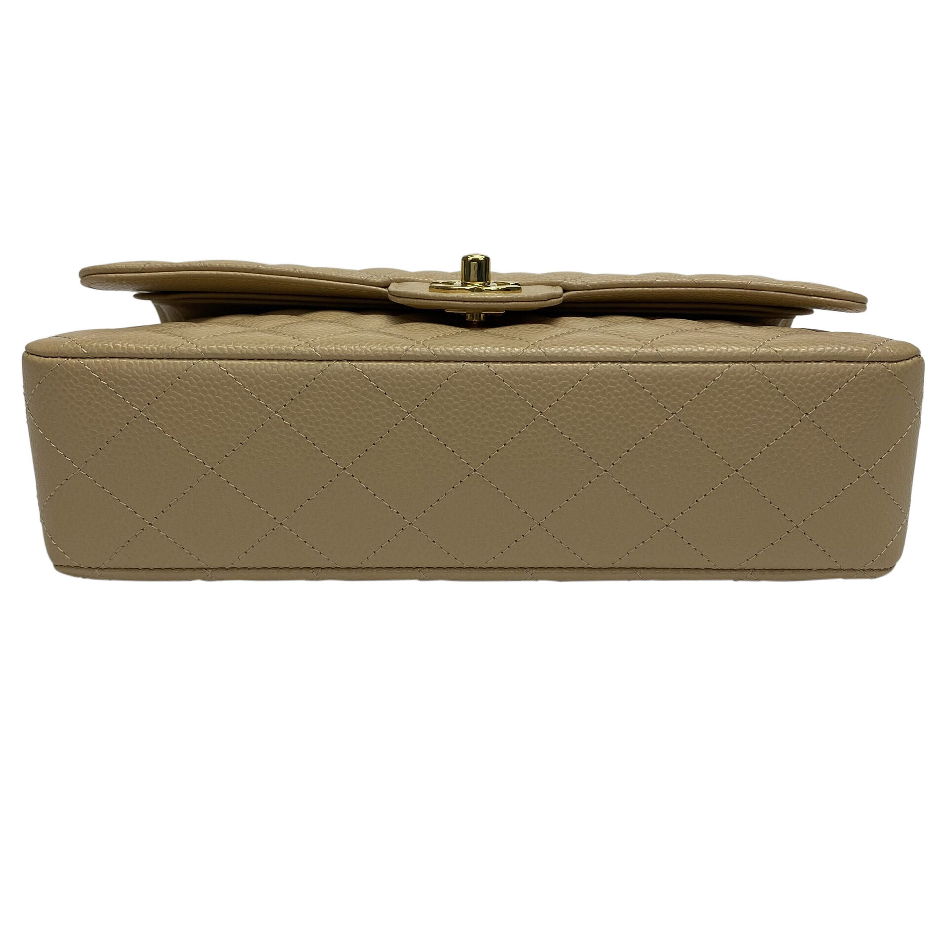 Bolsa Chanel Double Flap Couro Caviar Bege