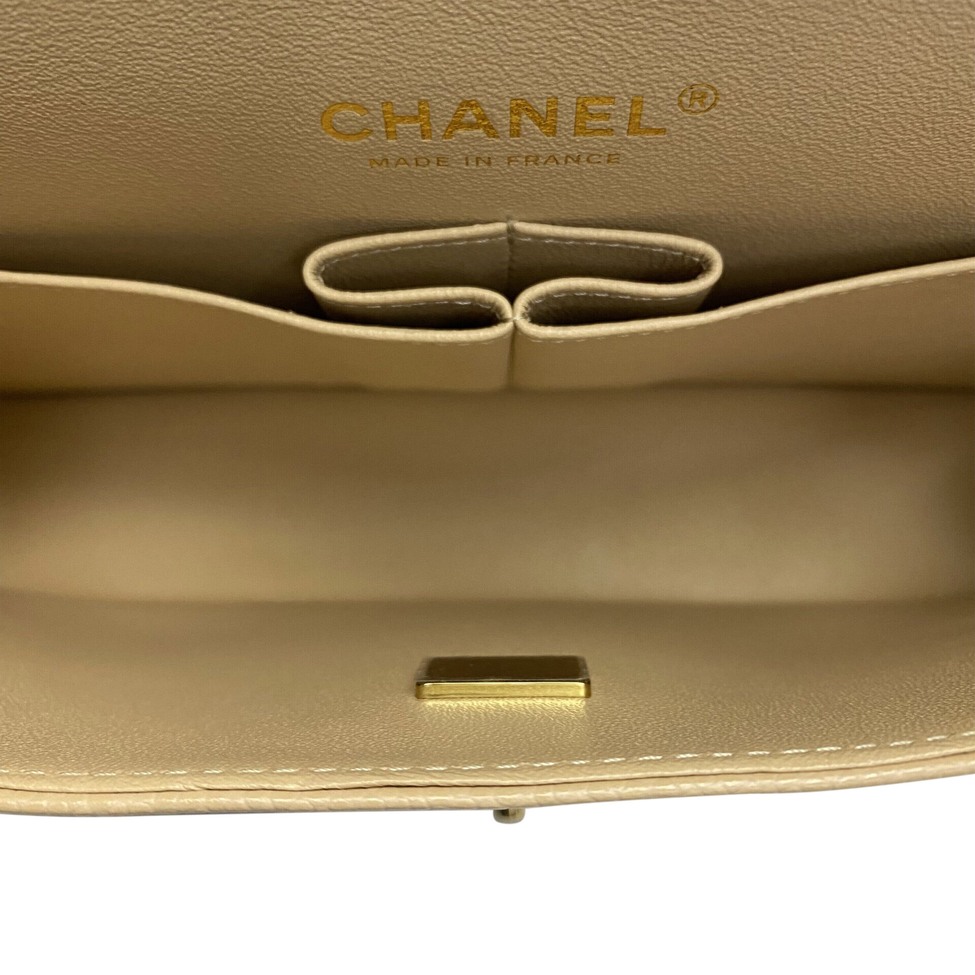 Bolsa Chanel Double Flap Couro Caviar Bege