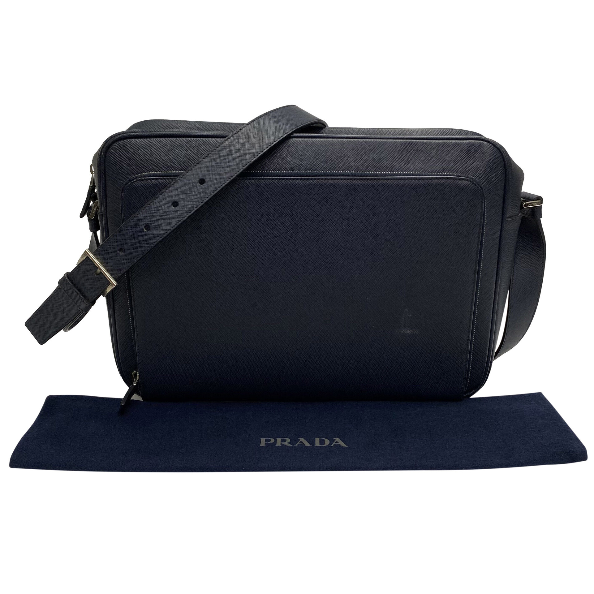 Pasta Prada Couro Azul Marinho