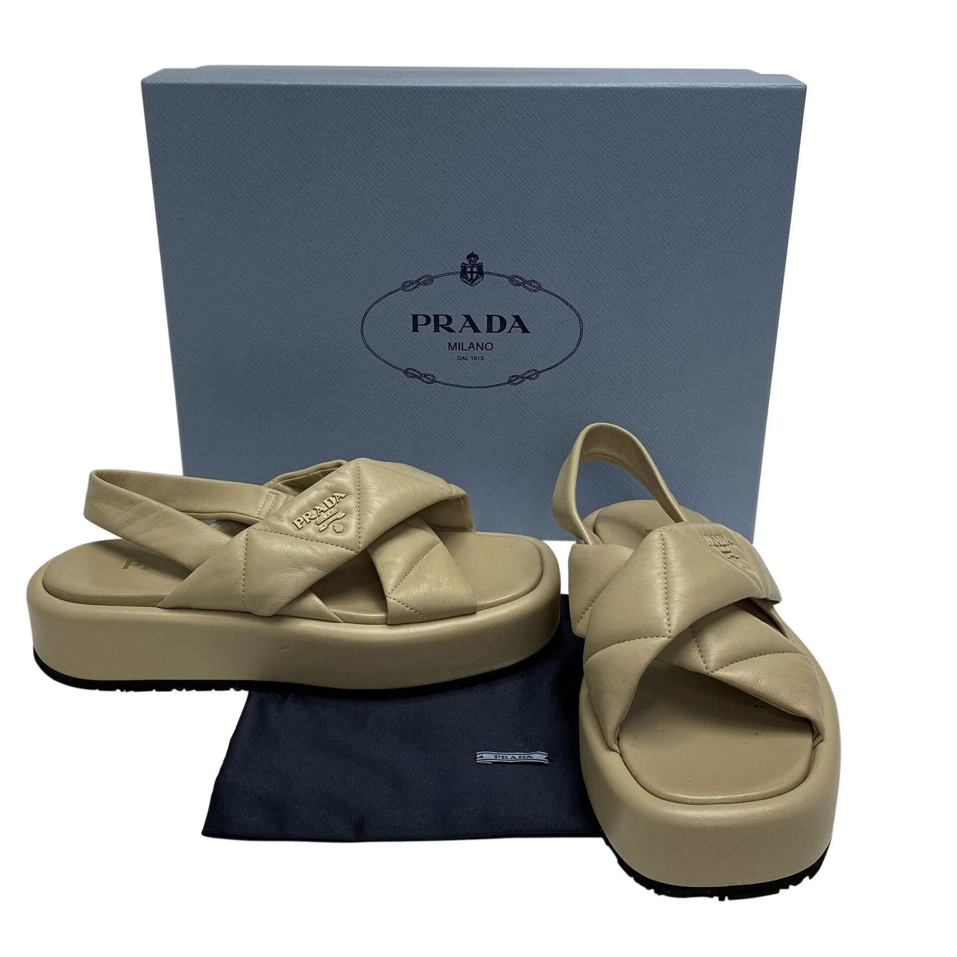 Sandália Prada Flatform Couro Bege