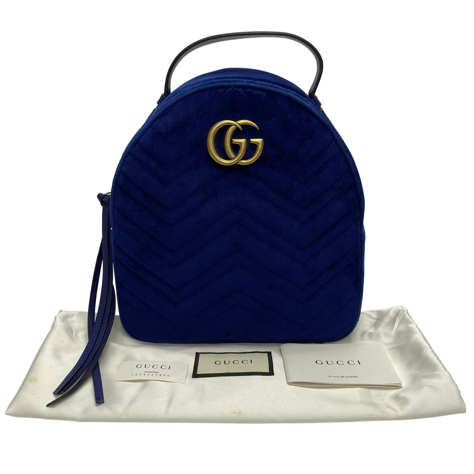Mochila Gucci GG Marmont Veludo Azul