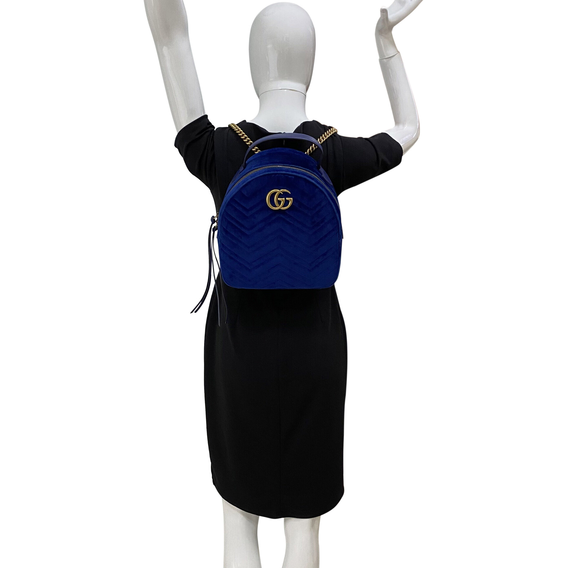 Mochila Gucci GG Marmont Veludo Azul