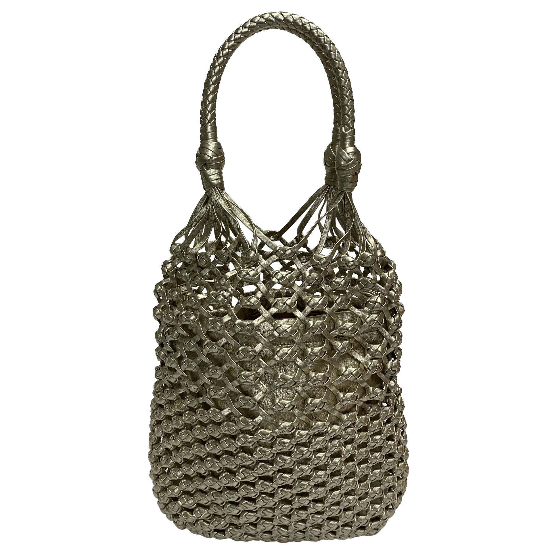 Bolsa Miu Miu Macramê Couro Metalizado