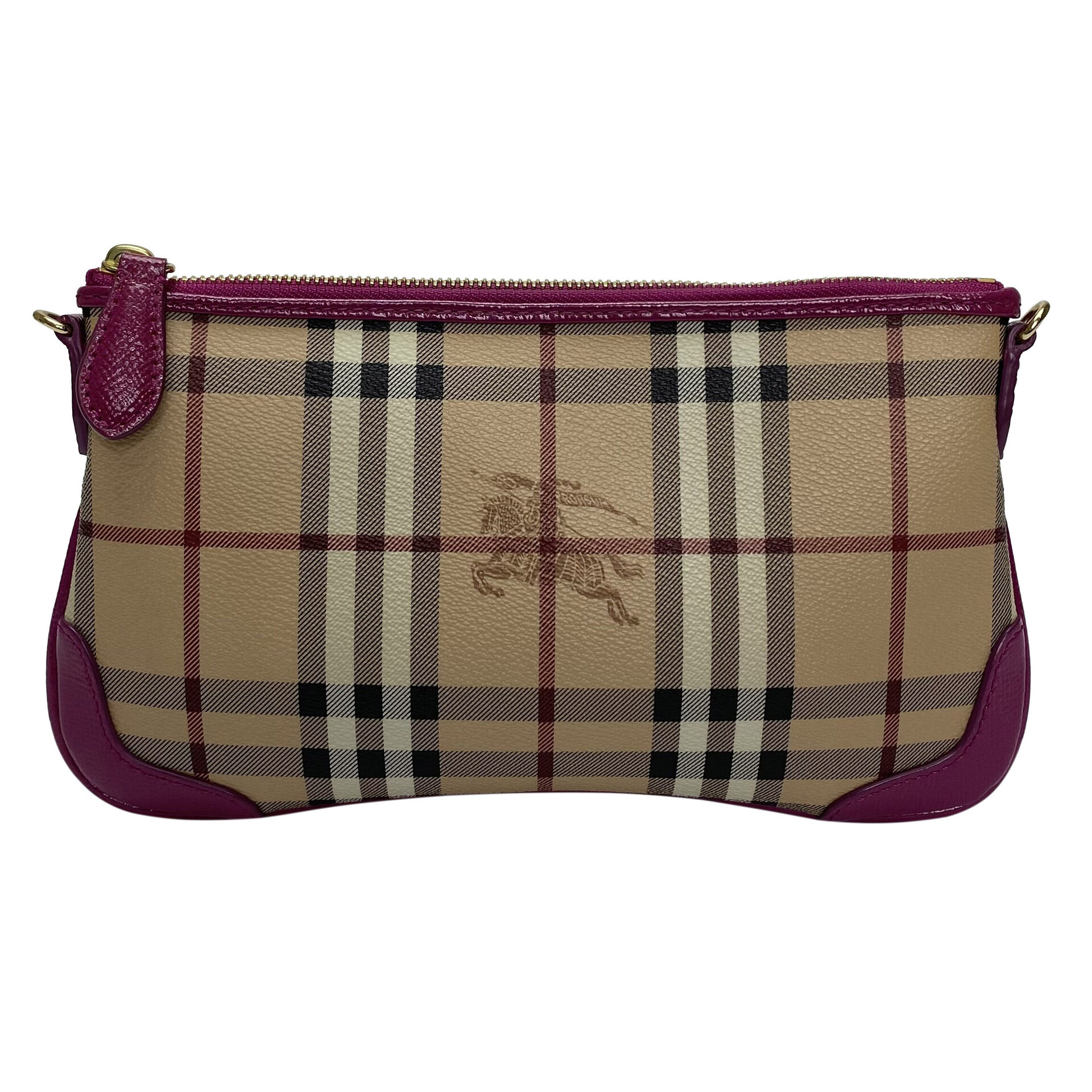 Bolsa Burberry Xadrez Tradicional e Couro Rosa