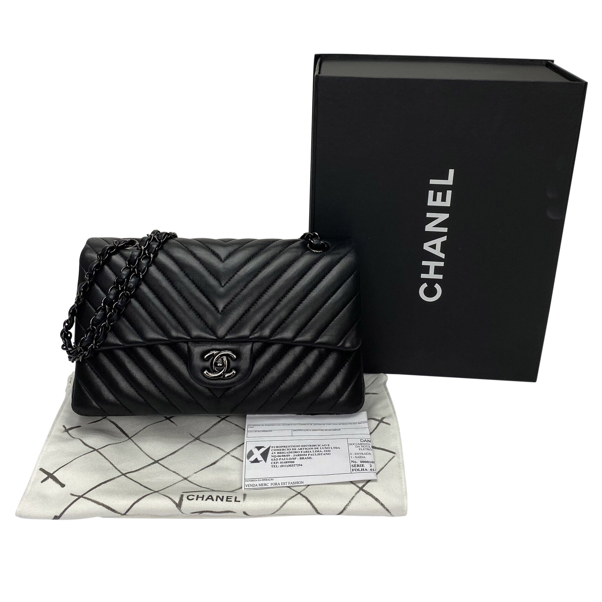 Bolsa Chanel Classic Chevron Preta