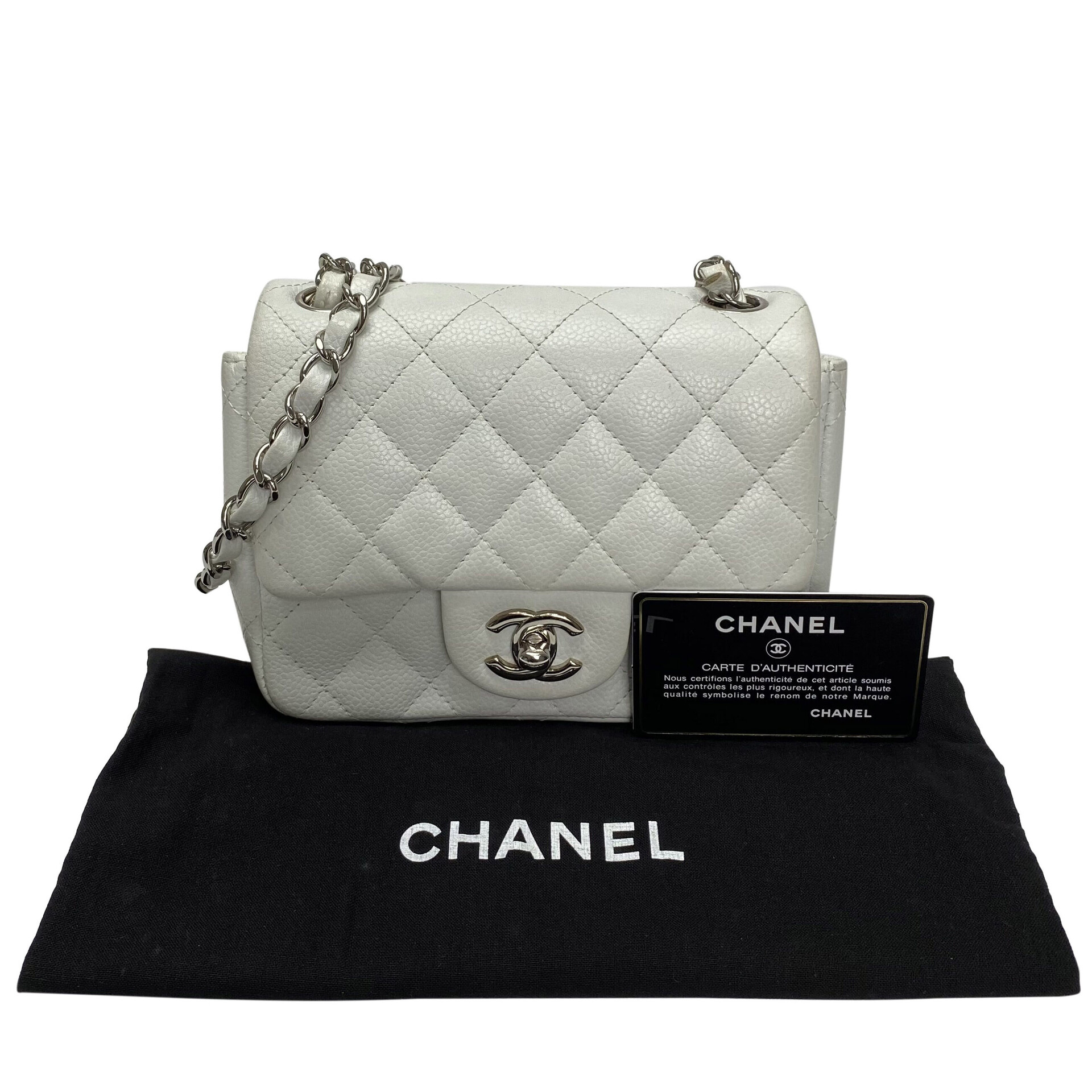 Bolsa Chanel Mini Classic Caviar Branca