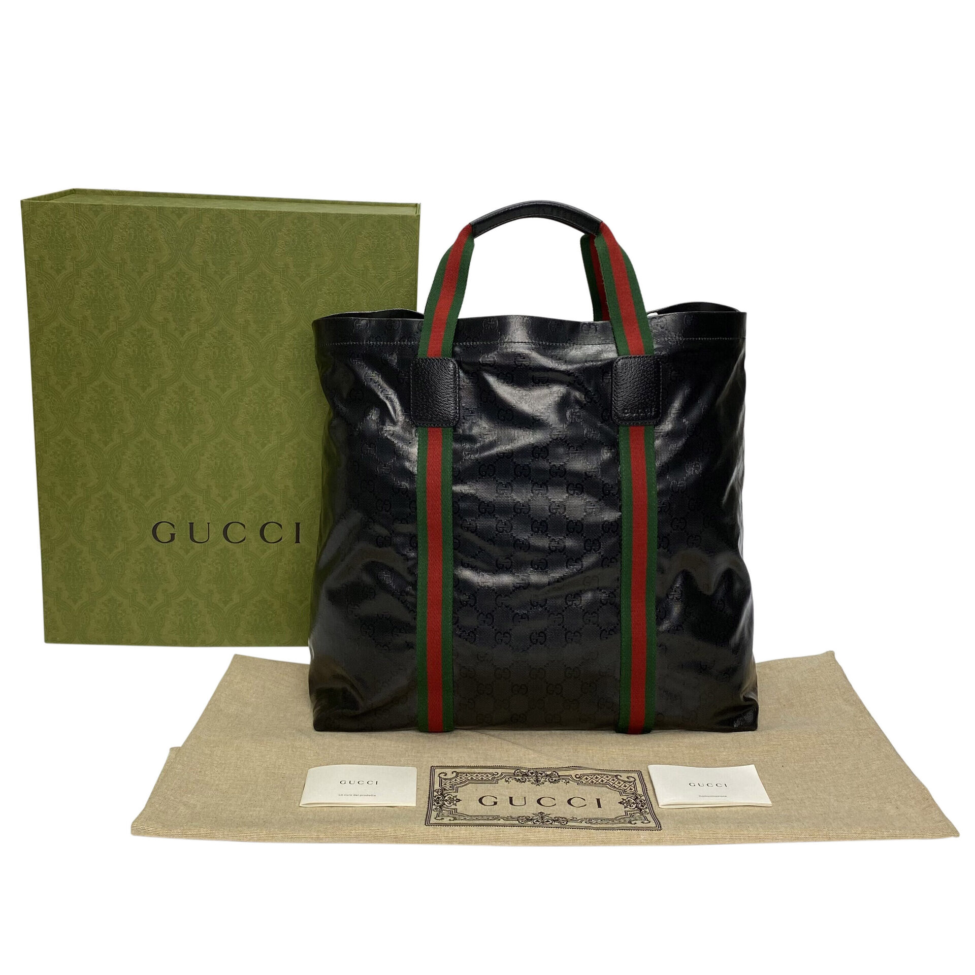 Bolsa Gucci Tote Monograma Preto e Faixa Web