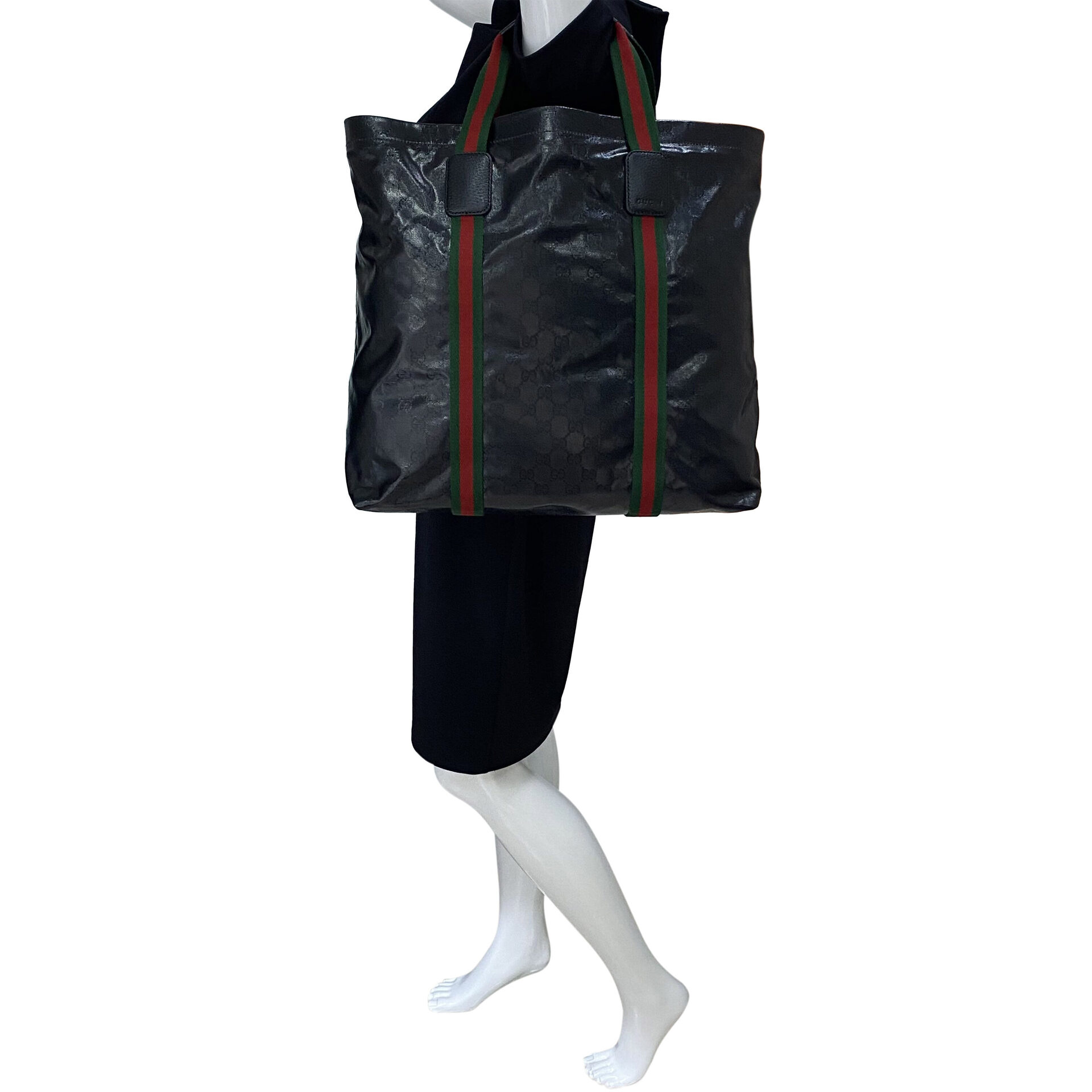 Bolsa Gucci Tote Monograma Preto e Faixa Web