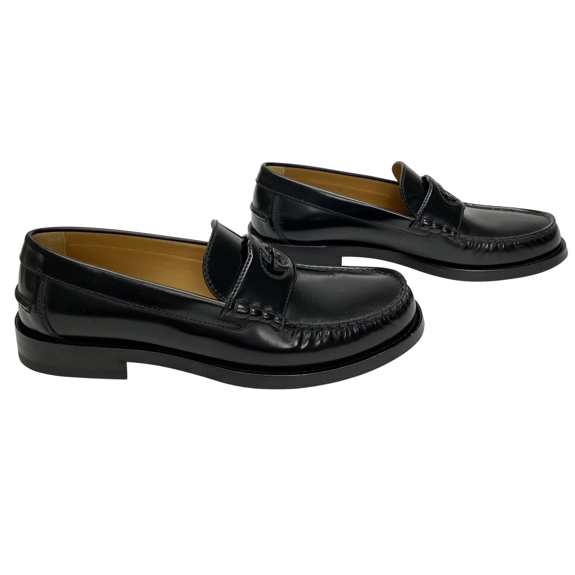 Mocassim Gucci Logo Couro Preto
