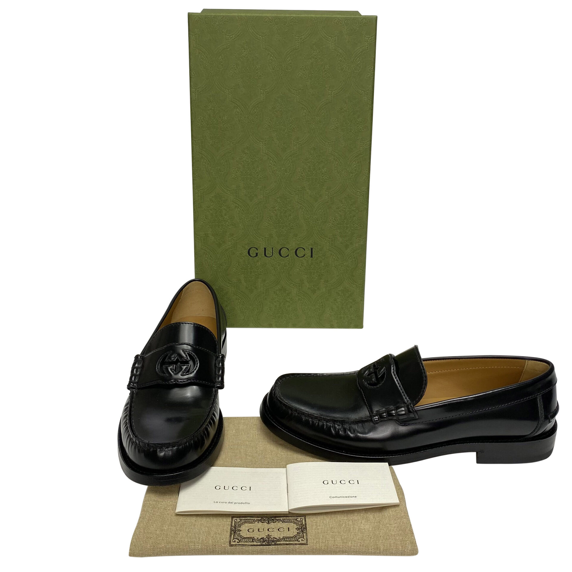 Mocassim Gucci Logo Couro Preto