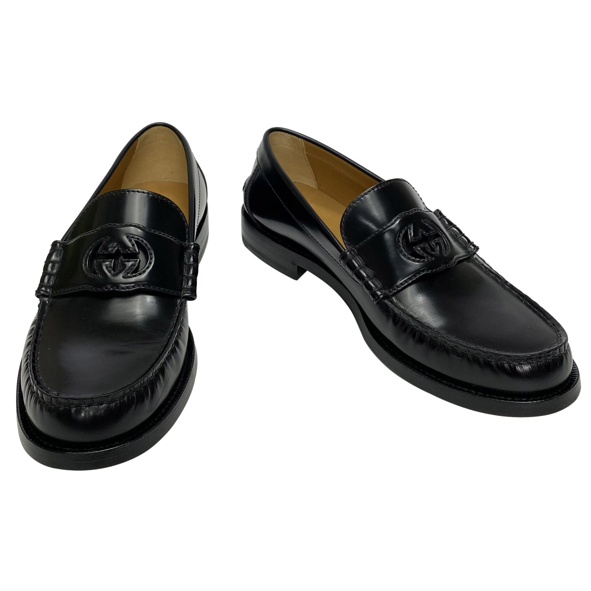 Mocassim Gucci Logo Couro Preto
