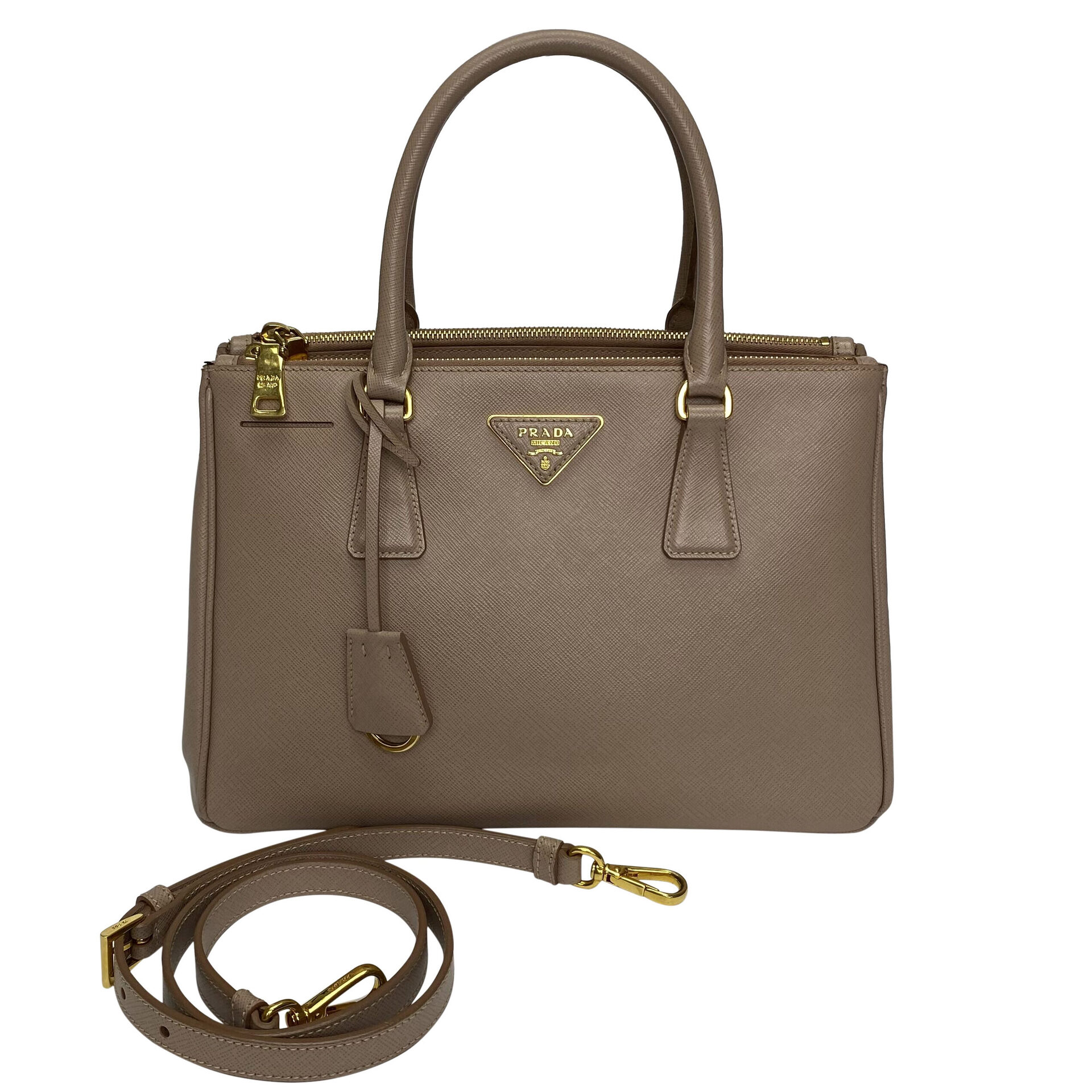 Bolsa Prada Galleria Couro Saffiano Nude