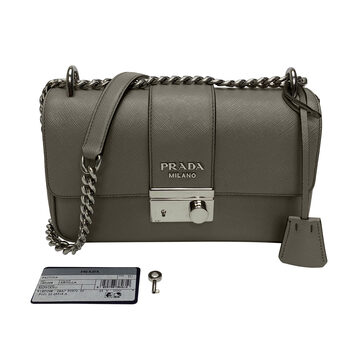 Bolsa Prada Couro Saffiano Cinza