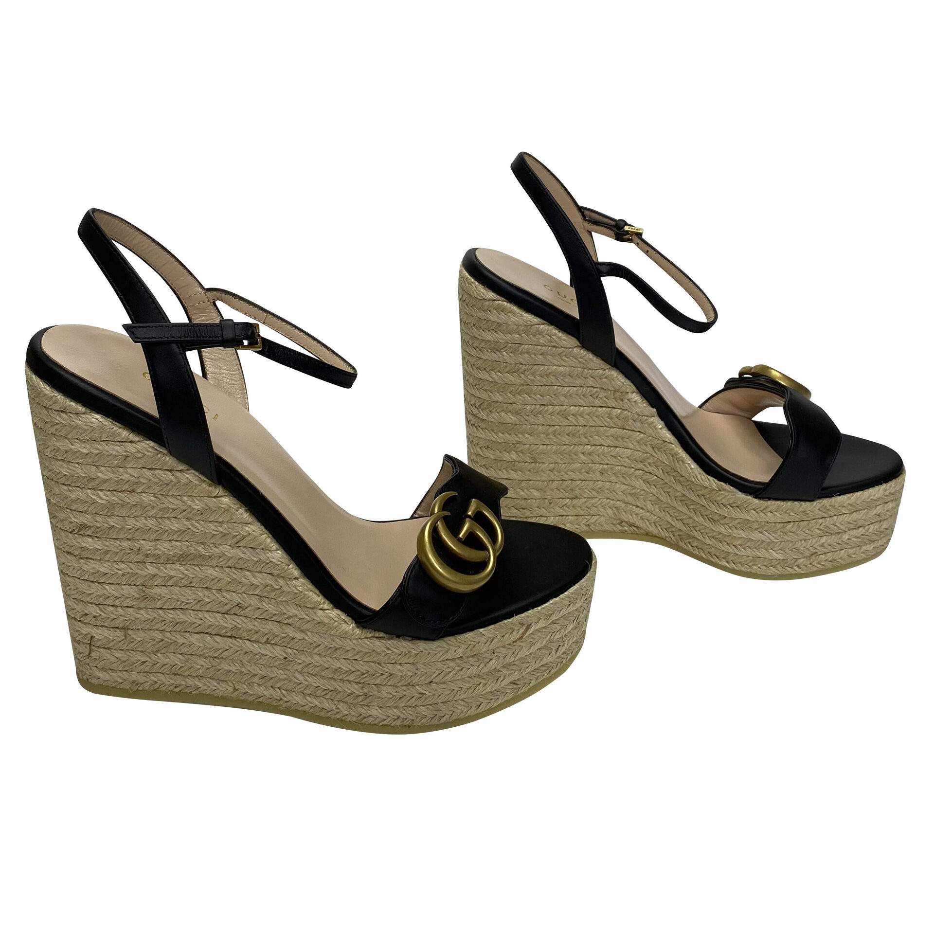 Sandália Gucci Anabela GG Marmont Preta