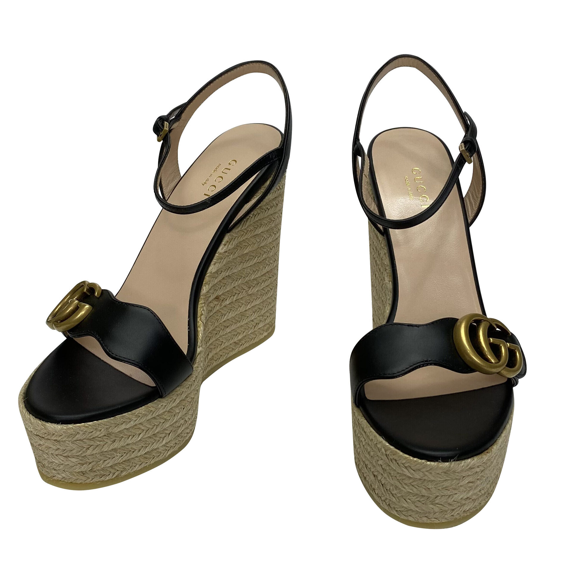 Sandália Gucci Anabela GG Marmont Preta