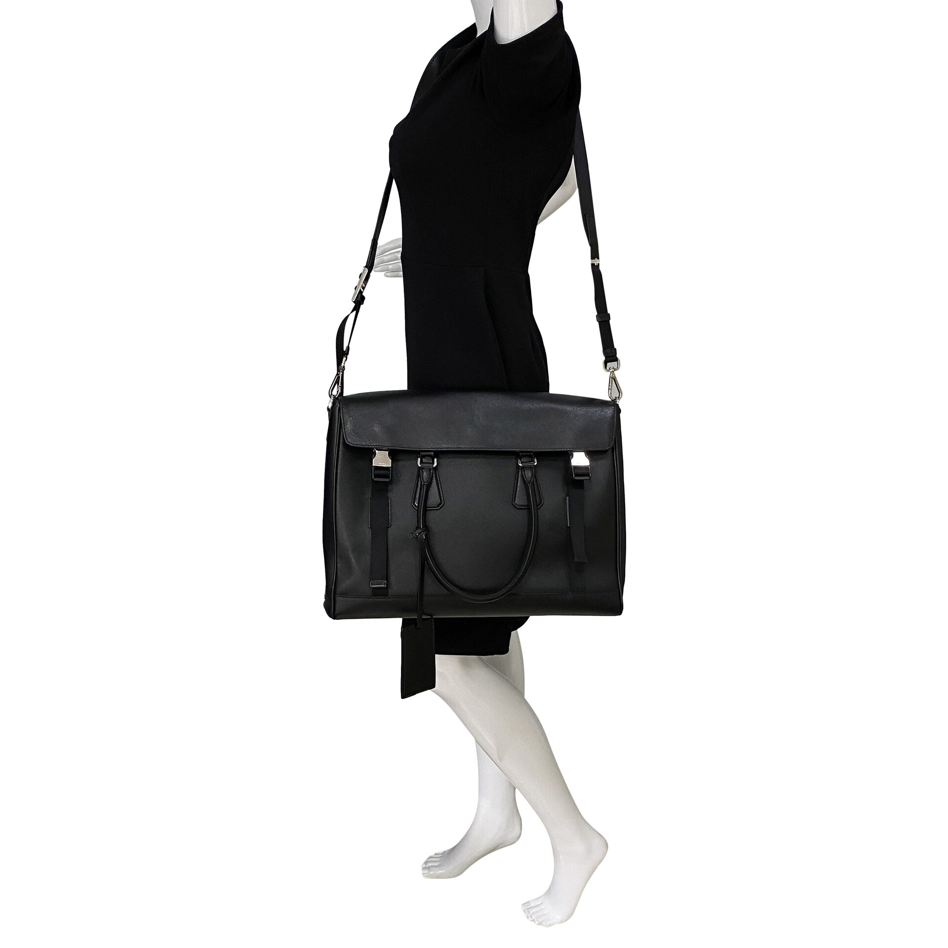 Pasta Prada Couro Saffiano Preto