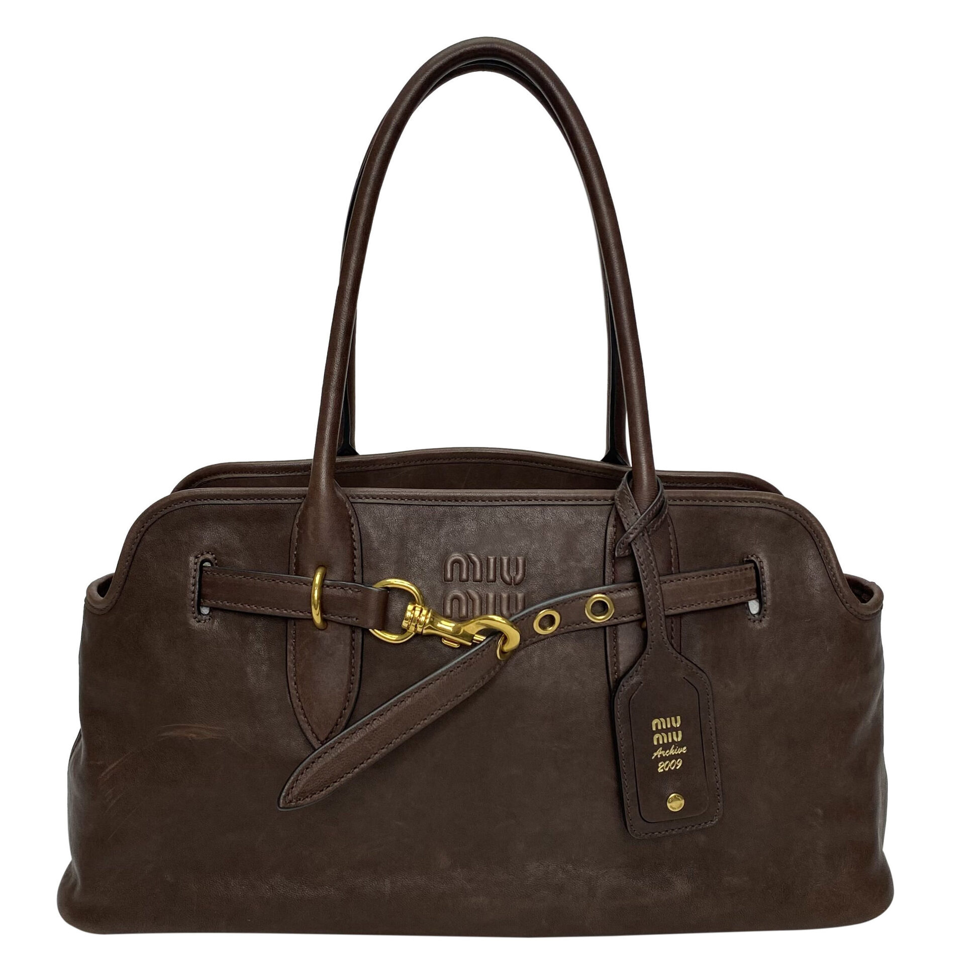 Bolsa Miu Miu Aventure Couro Marrom