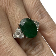 Anel Ouro Branco Esmeralda Oval