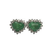 Par de Brincos Coração Esmeralda com Diamantes