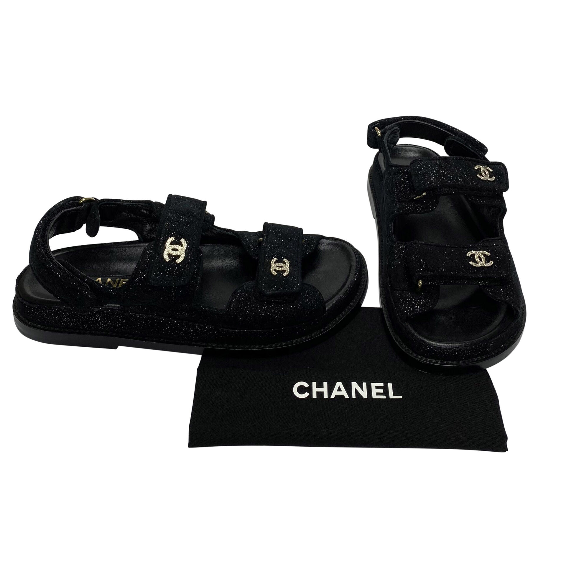 Papete Chanel CC Velcro Preta