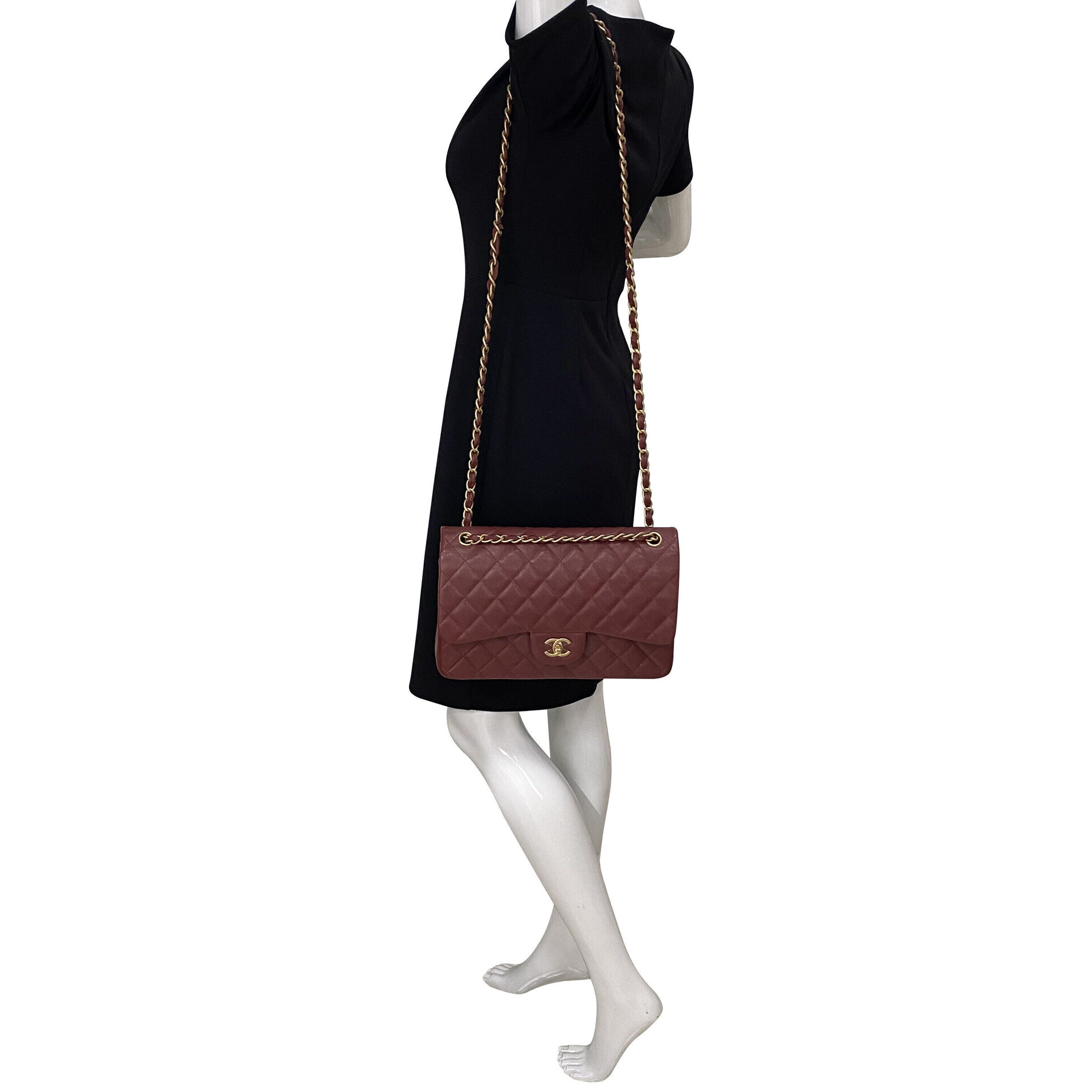 Bolsa Chanel Jumbo Couro Caviar Vinho