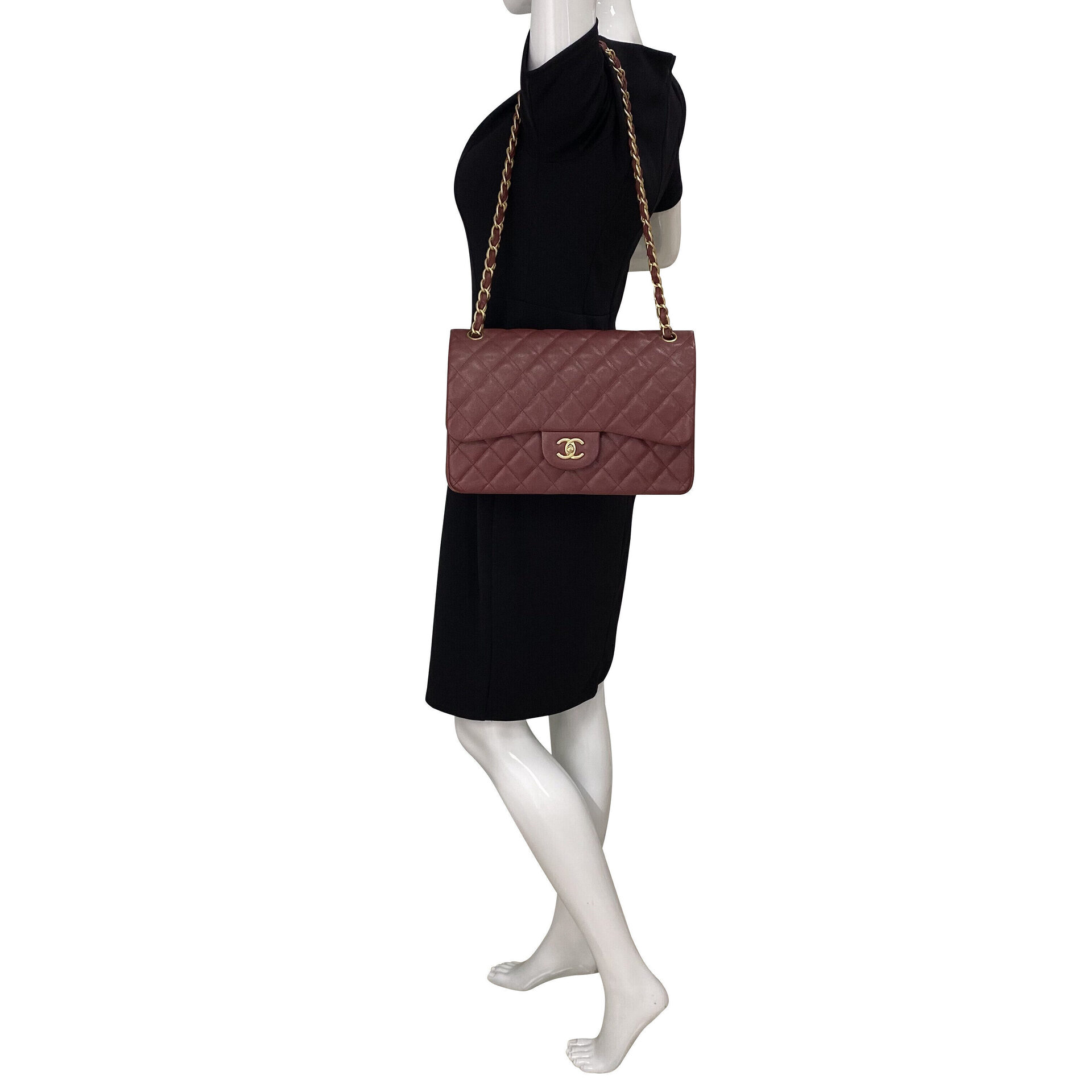 Bolsa Chanel Jumbo Couro Caviar Vinho