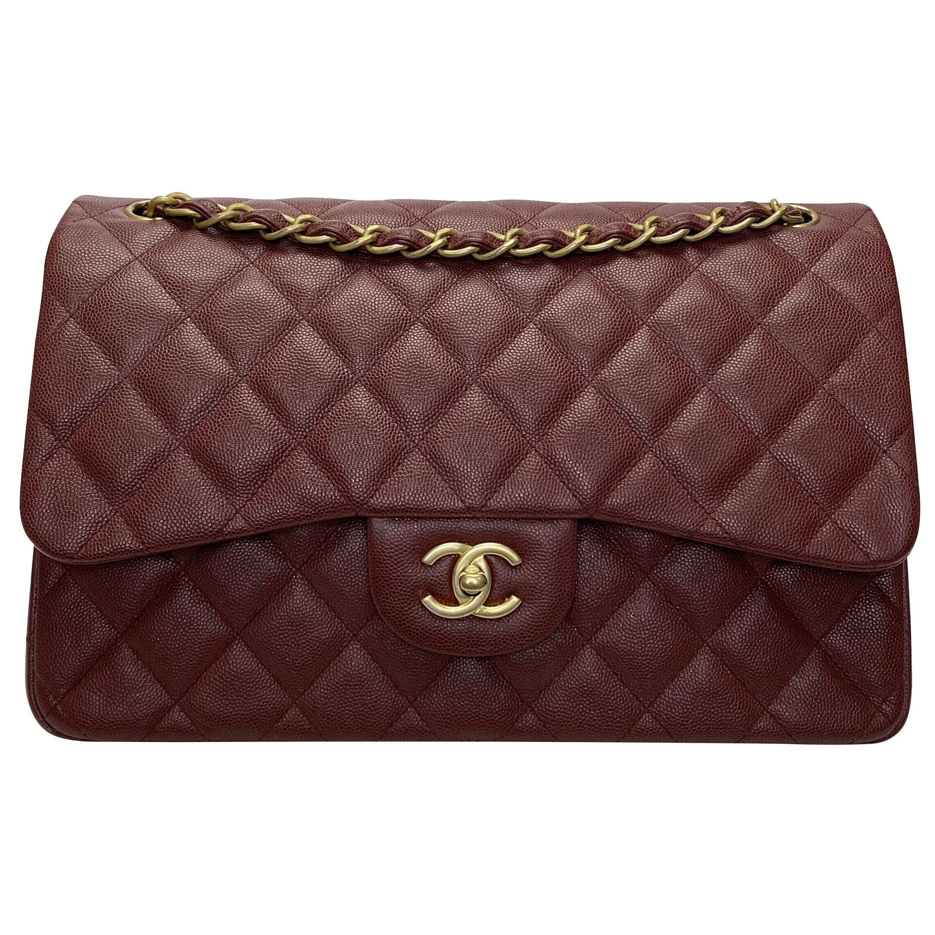 Bolsa Chanel Jumbo Couro Caviar Vinho