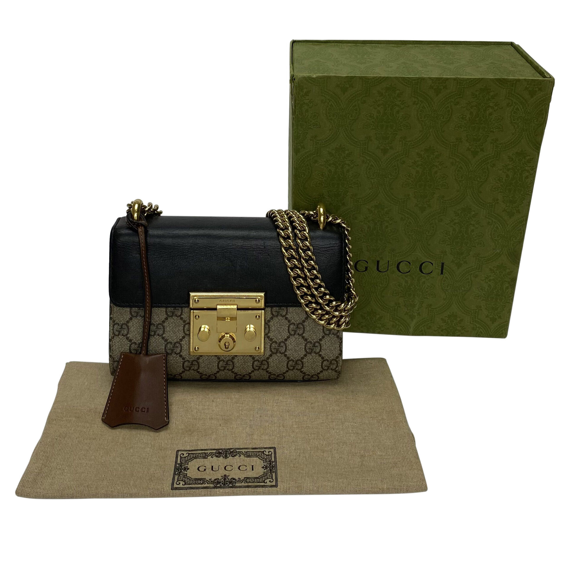 Bolsa Gucci Padlock Mini Canvas GG Couro Preto