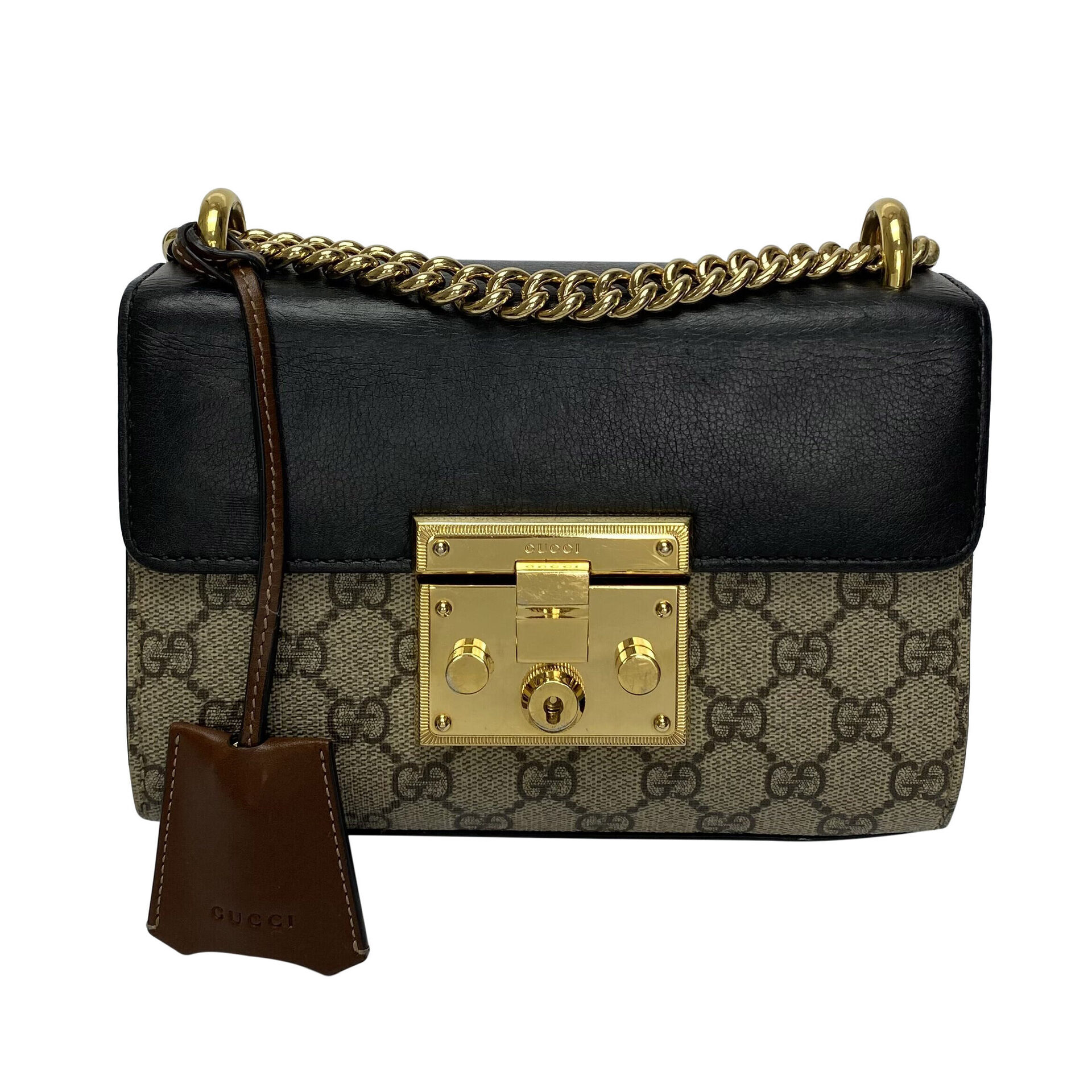 Bolsa Gucci Padlock Mini Canvas GG Couro Preto