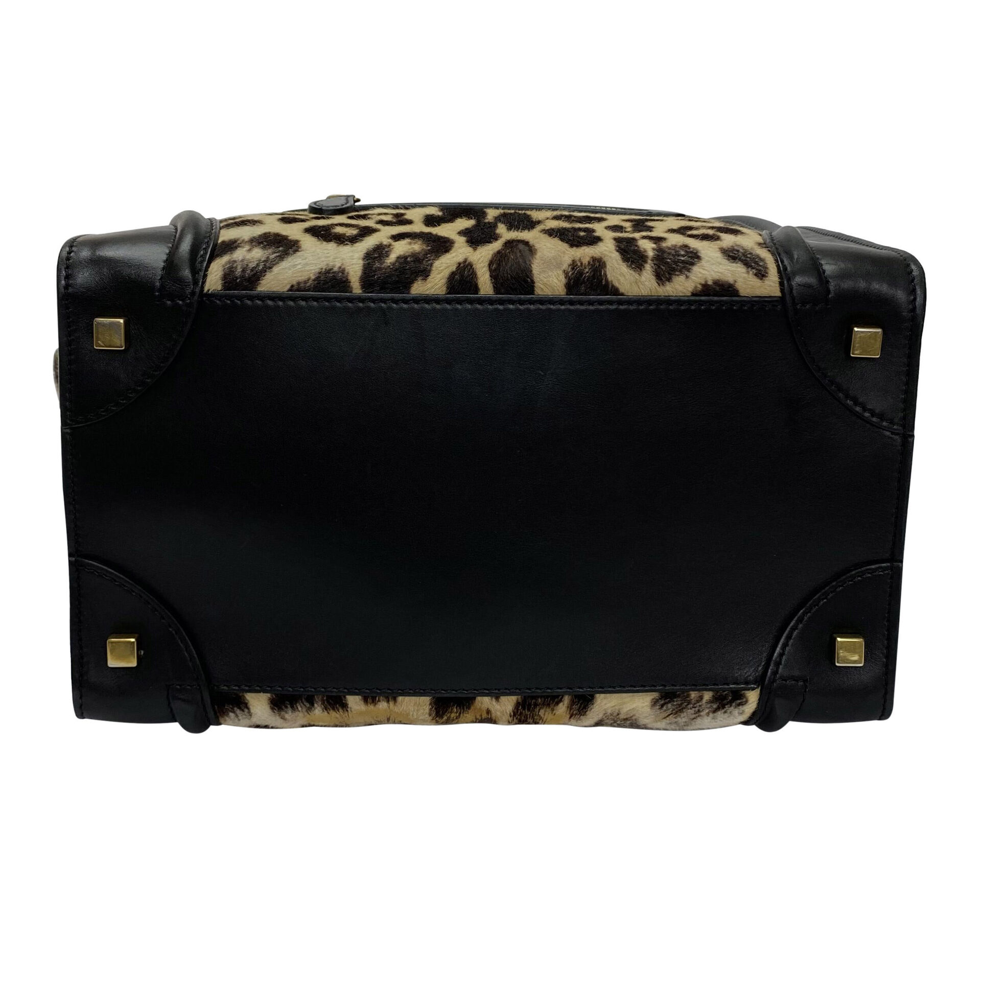 Bolsa Celine Mini Luggage Preta e Leopard