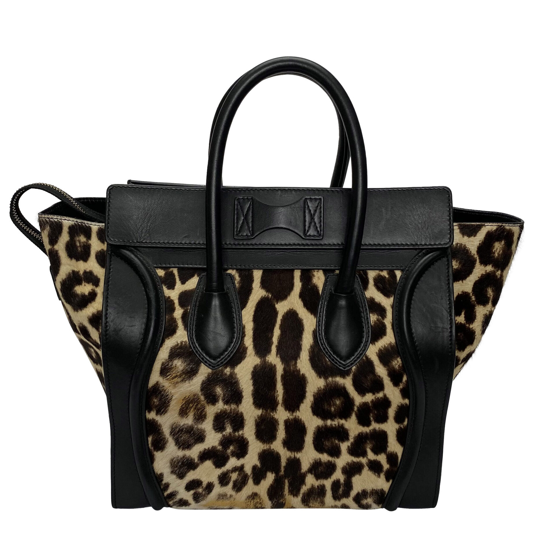 Bolsa Celine Mini Luggage Preta e Leopard